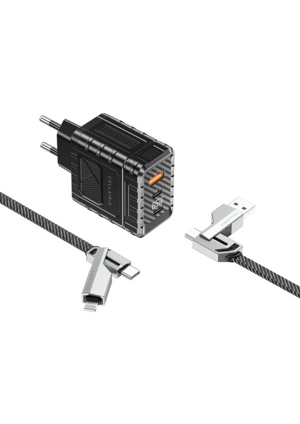 Premium Duvar Şarj Cihazı Pd 65W + 4’ü 1 Arada Kablo - Siyah modelleri