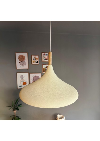 45 cm Çaplı Xl Dokulu Açık Krem Ahşap Başlık Avize Tekli Sarkıt Restoran Salon Mutfak Avizeleri fiyatları