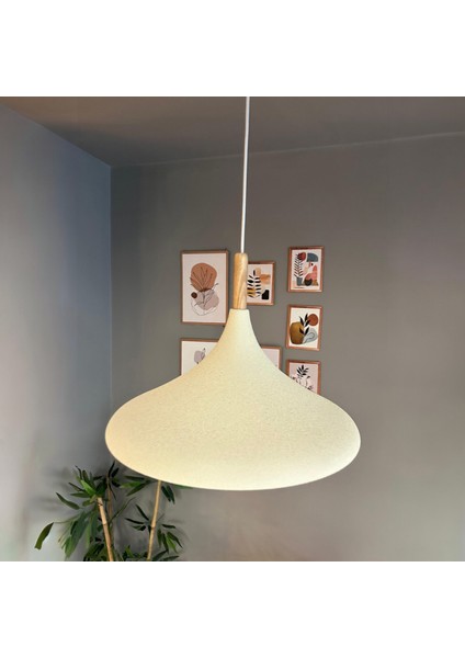 45 cm Çaplı Xl Dokulu Açık Krem Ahşap Başlık Avize Tekli Sarkıt Restoran Salon Mutfak Avizeleri modelleri