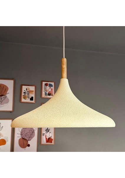 45 cm Çaplı Xl Dokulu Açık Krem Ahşap Başlık Avize Tekli Sarkıt Restoran Salon Mutfak Avizeleri fırsatları