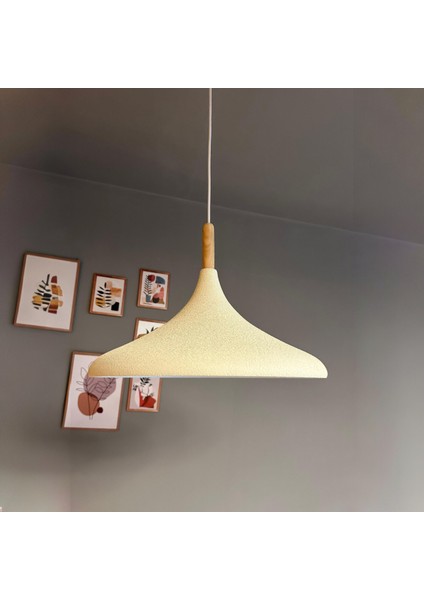 45 cm Çaplı Xl Dokulu Açık Krem Ahşap Başlık Avize Tekli Sarkıt Restoran Salon Mutfak Avizeleri indirimleri