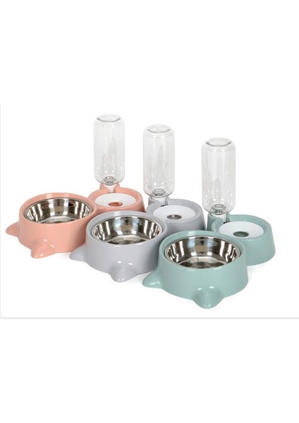 Kedi Köpek Çift Hazneli 2'li Beslenme Mama ve Su Kabı 500 ml