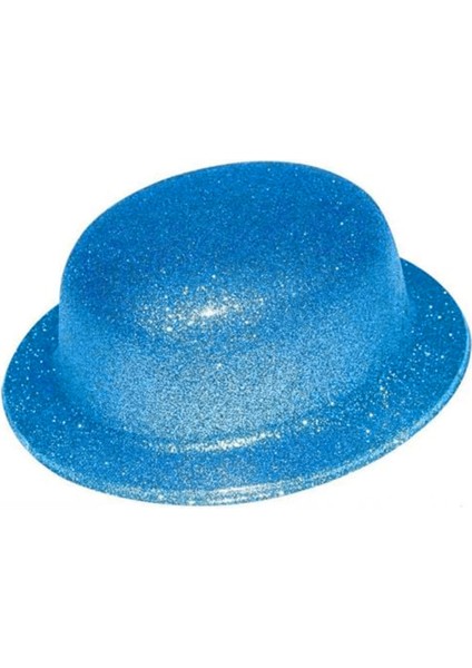 Mavi Renk Simli Melon Yuvarlak Parti Şapkası 24X26 cm
