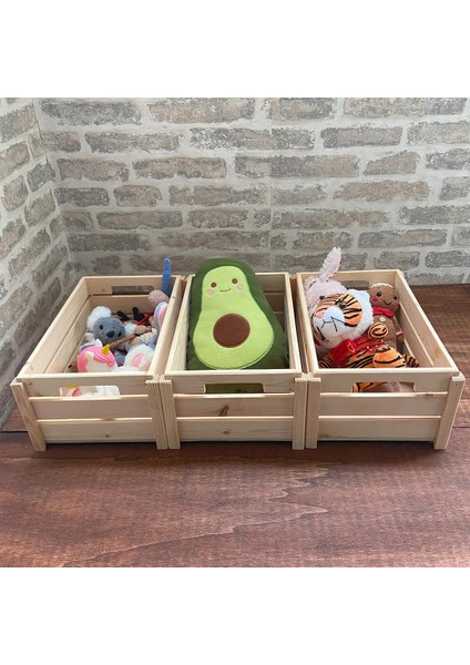 3 Adet Çocuk Odası Toparlayıcı- Oyuncak Toparlayıcı Ahşap Sepet-Organizer fırsatları