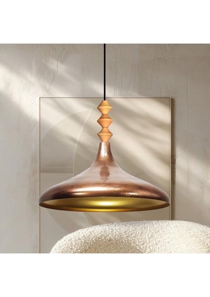 Patina Q Ahşap Tekli Avize Sarkıt Salon Mutfak Cafe Butik Lamba Aydınlatma Avizeler