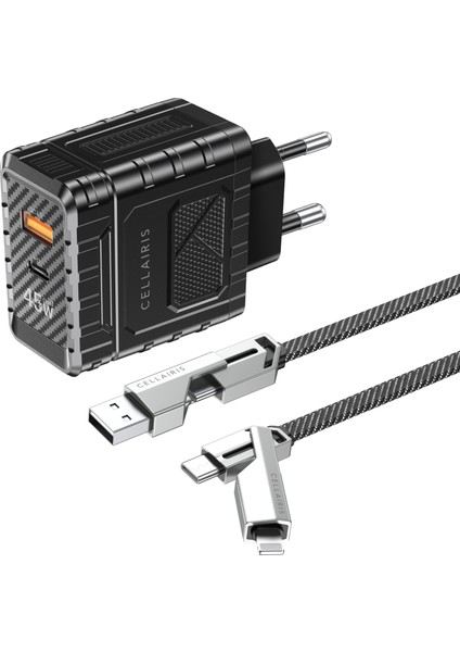 Premium Duvar Şarj Cihazı Pd 45W + 4’ü 1 Arada Kablo - Siyah