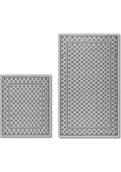 Granada Doğal Pamuklu 2'li Banyo Paspas & Halı Seti 60X100+50X60 cm - Gri