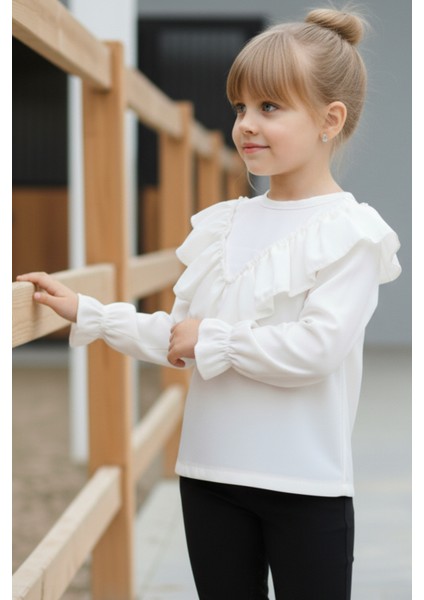 Kız Çocuk Ekru V Fırfırlı Uzun Kollu Bluz Gömlek Body indirimleri