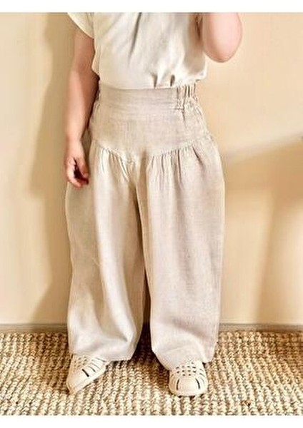 Kız Çocuk Keten Pantolon Korsaj Detaylı Doğal Renk 2-7 Yaş İçin Tasarlandı fırsatları