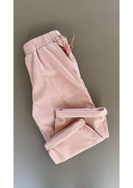 Kadife Pantolon 4-12 Yaş Pudra Pembe