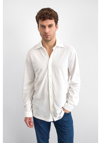 Pamuk Karışımlı Regular Fit Uzun Kollu Örme Gömlek Erkek Gömlek B35W22011 101