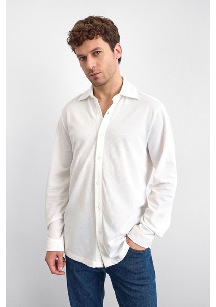 Pamuk Karışımlı Regular Fit Uzun Kollu Örme Gömlek Erkek Gömlek B35W22011 101 fırsatları