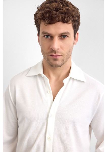 Pamuk Karışımlı Regular Fit Uzun Kollu Örme Gömlek Erkek Gömlek B35W22011 101 indirimleri