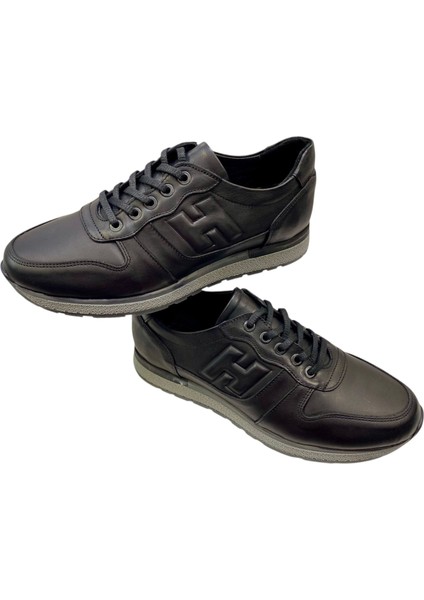 Erkek Bağcıklı Deri Siyah Kauçuk TABAN-425-1-SİYAH