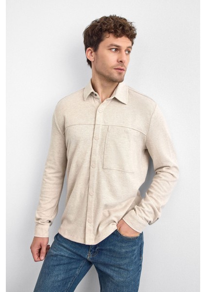 Pamuklu Regular Fit Klasik Yaka Uzun Kollu Gömlek Erkek Gömlek B35W22005 117