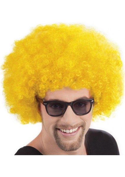 Sarı Renk Kıvırcık Afro Bonus Peruk
