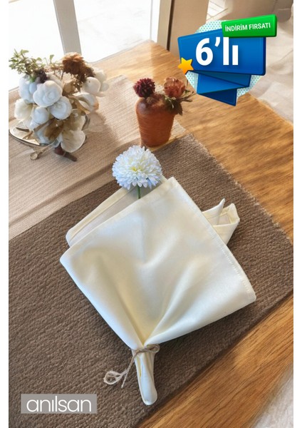 6’lı %100 Pamuk Kumaş Peçete Beyaz 50X50 cm Mutfak Bezi Sofra Sunum Servis Peçetesi