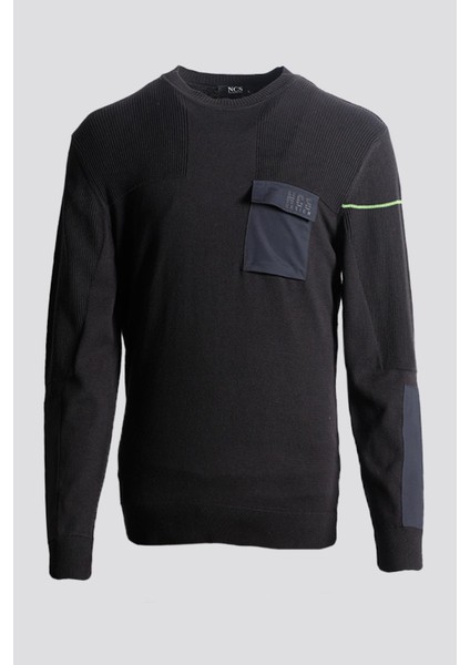 Erkek Triko Bisiklet Yaka Cep Detaylı Siyah 3755 fiyatları