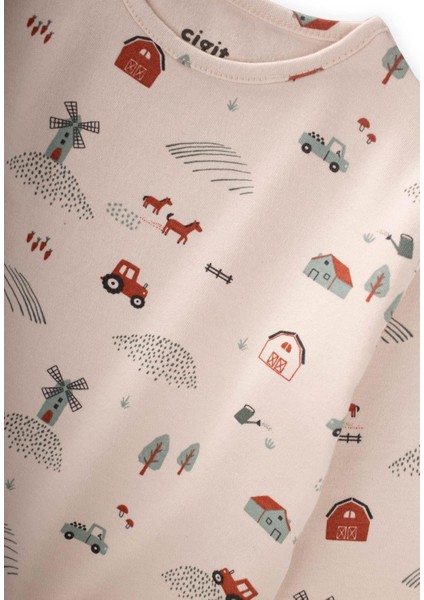 Desenli Mevsimlik Pijama Takım 1-7 Yaş Çiftlik Desen modelleri