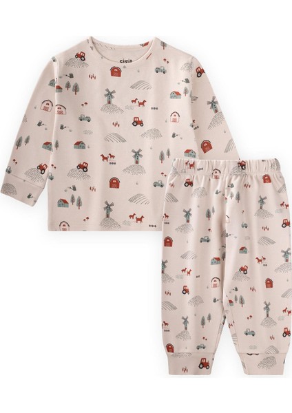 Desenli Mevsimlik Pijama Takım 1-7 Yaş Çiftlik Desen