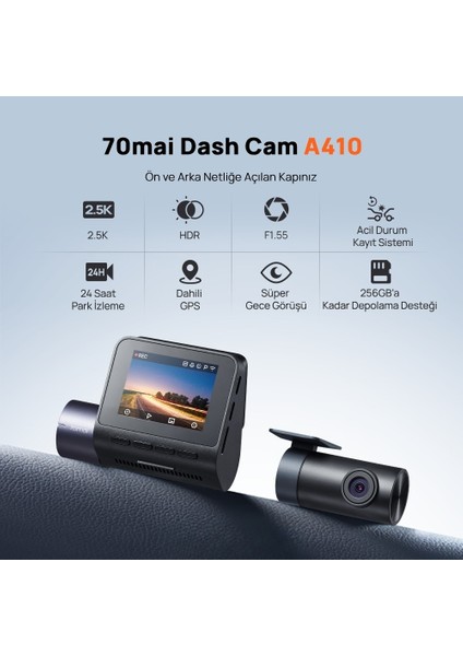70MAİ Araç Kamerası A410 Ön Kamera+ RC21 Arka Kamera Set 2.5k + 1080P Çift Kamera