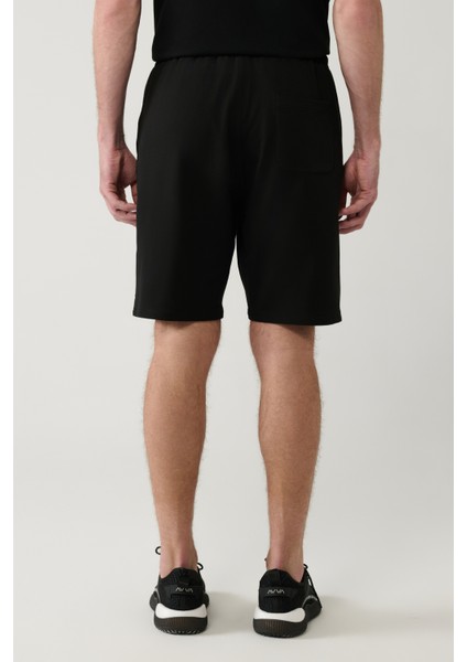 Erkek Siyah Yandan Cepli Örme Pamuklu 2 İplik Günlük Relaxed Fit Şort E003602