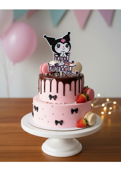 Sevimli Kuromi "happy Birthday" Pasta Süsü - Kişiye Özel Parti Detayı