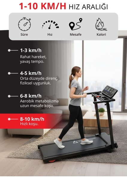 T-229 Katlanabilir Koşu ve Yürüyüş Bandı / LCD LED Ekran / Bluetooth ve Hoparlör / 2HP Güç / 10 Km Hız / Nabız Ölçme / Manuel Eğim / Kontrol Düğmesi fırsatları