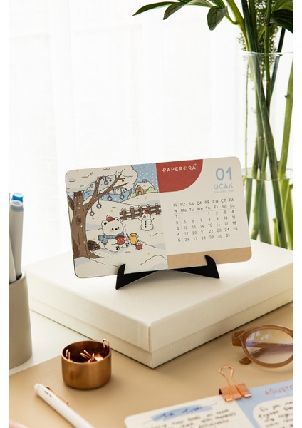 2026 Yılı Karton Ayaklı Masa Takvimi Kawaii - 12X20 cm