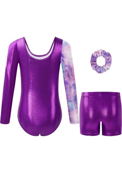Pembe Mor Kız Çocuk Cimnastik Jimnastik Mayosu Cimnastik Şortu Toka 3 Lü Set fiyatları