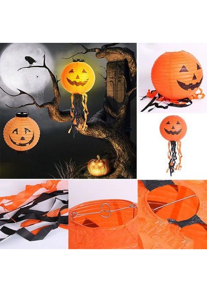 Balkabağı Kağıt Japon LED Süs - Kabak Dekor Yuvarlak Fener Süs 25 cm