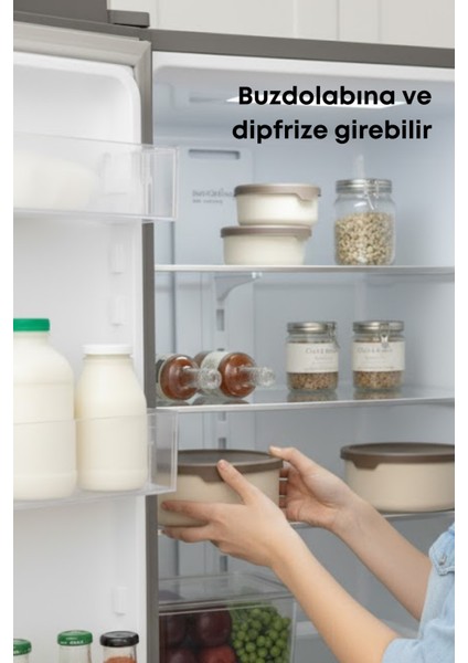 4 Adet Sızdırmaz Yuvarlak Erzak Saklama Kabı 0,45 Lt+ 0,80 Lt+ 1,5 Lt+2,5 Lt. Bej modelleri