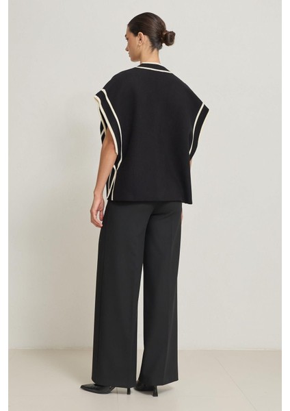 Siyah Çizgi Detaylı Panço Triko indirimleri