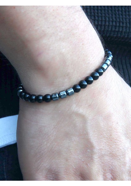 Erkek Doğal Taş Bileklik Oniks Hematit Taşı Oaheb3