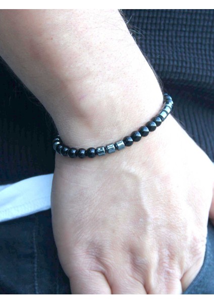 Erkek Doğal Taş Bileklik Oniks Hematit Taşı Oaheb3 modelleri