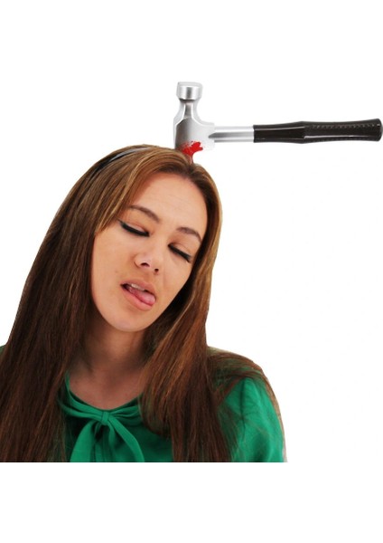 Kafaya Saplanmış Kahverengi Saplı Çekiç Şaka Tacı