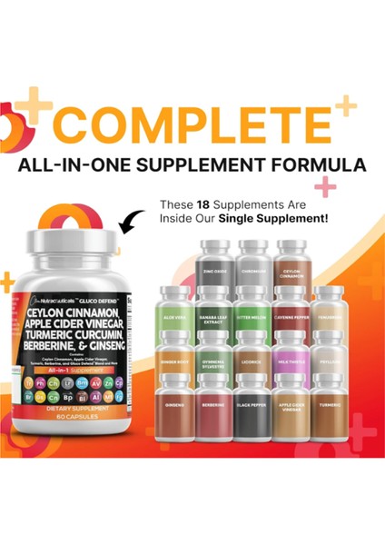 Ceylon Cinnamon + Berberine Turmeric Apple Cider Vinegar Ginseng Bitter Melon Gymnema Milk Thistle Fenugreek 60 Capsul. fırsatları