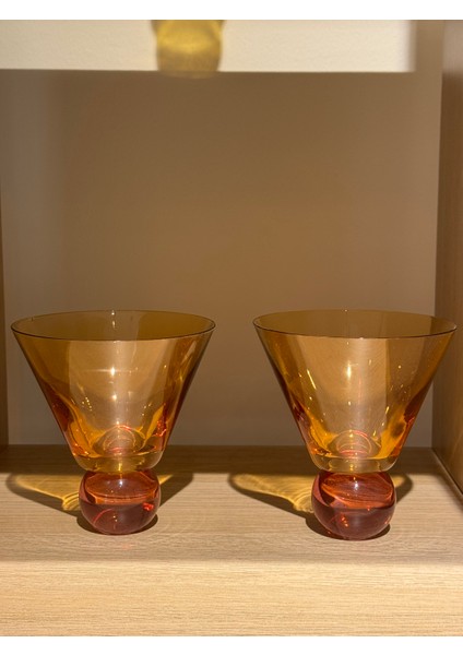 Ikili Amber Ayaklı Cam Obje/kadeh