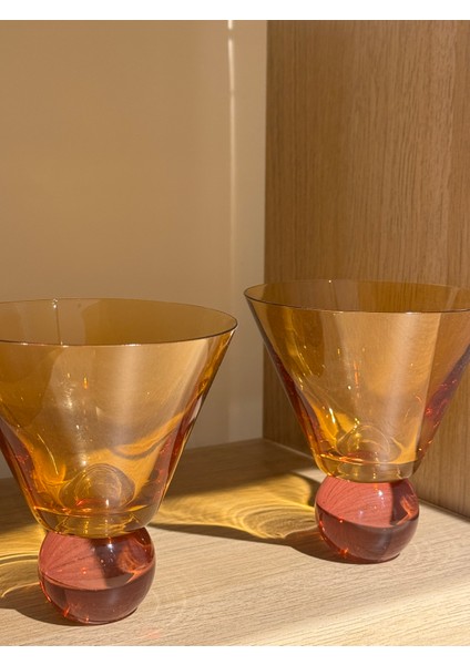 Ikili Amber Ayaklı Cam Obje/kadeh fiyatları