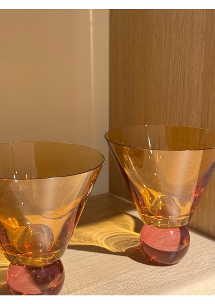 Ikili Amber Ayaklı Cam Obje/kadeh modelleri