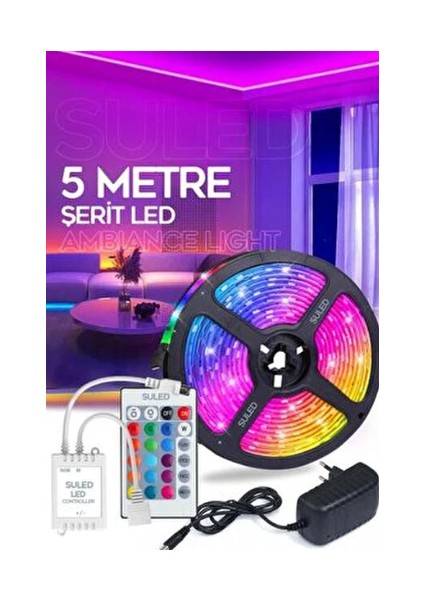 Rgb Kumandalı Trafolu 5m Şerit LED – Silikonlu, IP65 Su Geçirmez, Dim’li