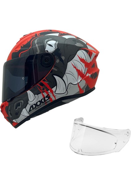Axxıs Draken S Trooper E5 Mat Kırmızı Desenli Motosiklet Kaskı Çift Vizörlü