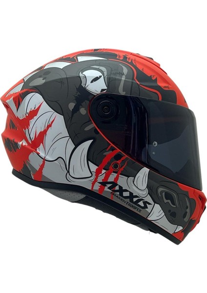 Axxıs Draken S Trooper E5 Mat Kırmızı Desenli Motosiklet Kaskı Çift Vizörlü modelleri