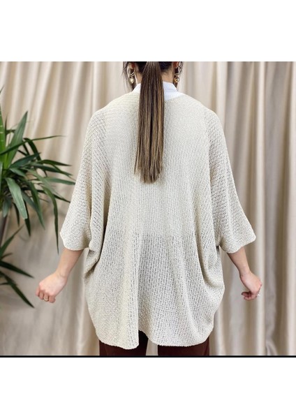 Kadın Krem Püsküllü Yazlık Ajurlu Triko Hırka fiyatları