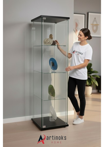 3 RAFLI SADE CAM VİTRİN SİYAH (gümüşlük,kitaplık, sunu,sergi vitrini) fırsatları