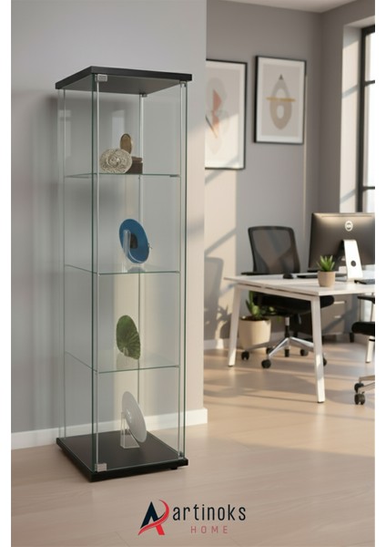 3 RAFLI SADE CAM VİTRİN SİYAH (gümüşlük,kitaplık, sunu,sergi vitrini) indirimleri