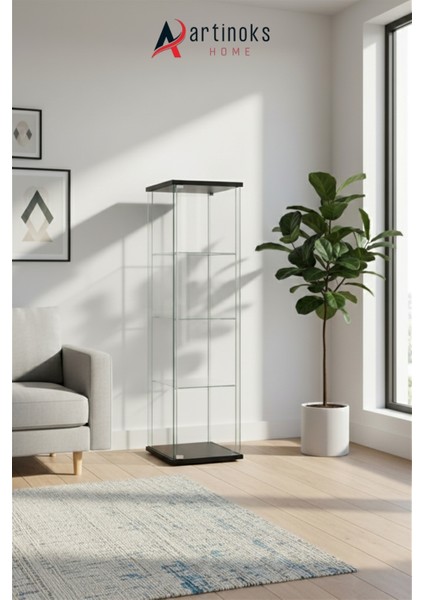 3 RAFLI SADE CAM VİTRİN SİYAH (gümüşlük,kitaplık, sunu,sergi vitrini)