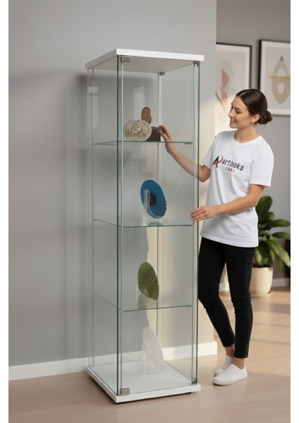 3 RAFLI SADE CAMLI VİTRİN BEYAZ (gümüşlük,kitaplık, sunu,sergi vitrini)