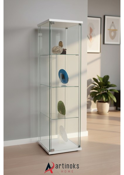 3 RAFLI SADE CAMLI VİTRİN BEYAZ (gümüşlük,kitaplık, sunu,sergi vitrini)