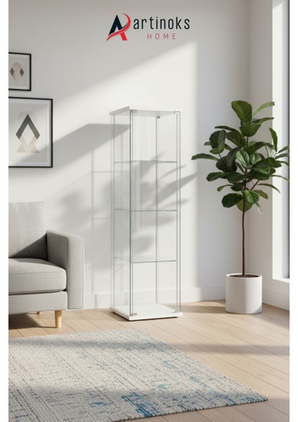 3 RAFLI SADE CAMLI VİTRİN BEYAZ (gümüşlük,kitaplık, sunu,sergi vitrini)